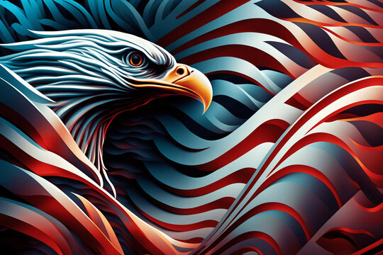 usa american flag creative patriotic background with bald eagle design new quality universal colorful joyful memorial independence day holiday stock image illustration wallpaper, generative ai