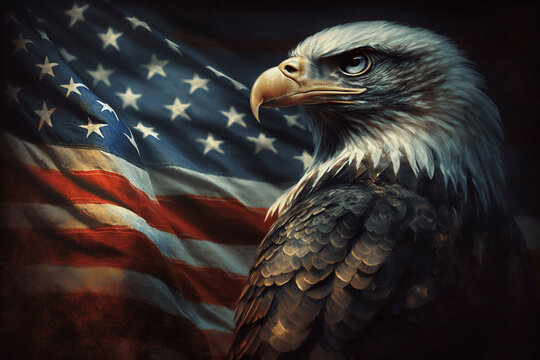 usa american flag creative patriotic background with bald eagle design new quality universal colorful joyful memorial independence day holiday stock image illustration wallpaper, generative ai
