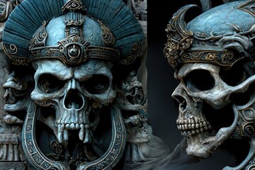 Fusion of skull and antique greek statue. Ancient design. Generative AI