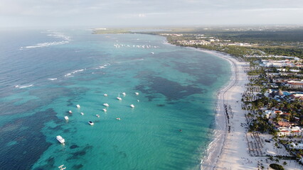 Fototapeta na wymiar beautiful landscape of the Caribbean Sea from the sky. Drone shot. Punta Cana, Dominican Republic