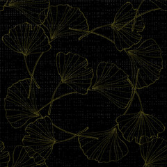Wildflower Ginkgo flower pattern in a one line style. Outline of the plant: Black and white engraved ink art Ginkgo biloba. Sketch wild flower for background, texture, wrapper pattern, frame or border