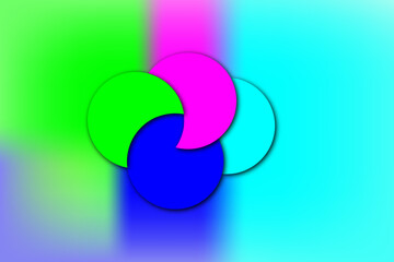 abstract background with blue, pink, green and blue circles.