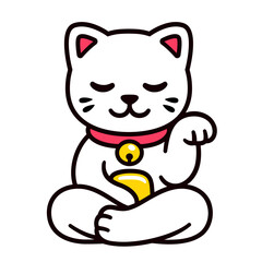 Cute cartoon meditating Maneki Neko cat