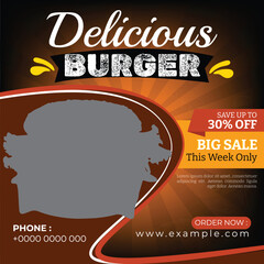 Obraz premium Delicious burger social media post template