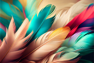 Colorful feathers, chicken feathers background texture