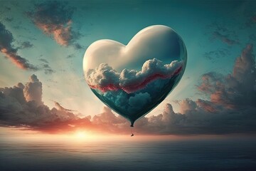 Fototapeta premium a heart-shaped balloon in the sky, generative artificial intelligence 