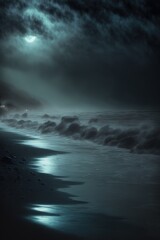 night shore. spooky dark horror beach shore.