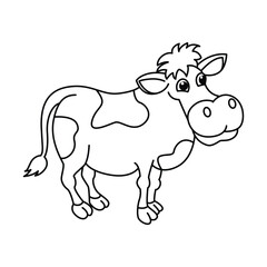 Funny cow cartoon vector coloring page