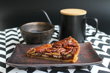 Tasty Dessert, Pecan Pie , with a cup of coffee