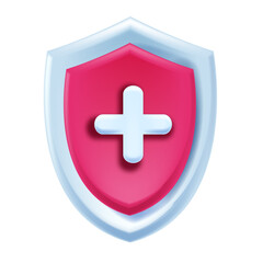 Obraz premium 3d medical shield vector icon, health safety abstract badge, hospital insurance sign, white cross. Pharmacy security logo, emergency help concept, virus infection defence. Medical shield on white
