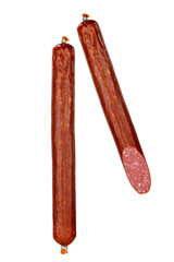 Smoked salami sausage isolated on white background