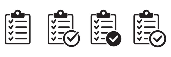 Fototapeta premium Clipboard with mark icon in flat style isolated on background. Checklist sign symbol for web site and app design.
