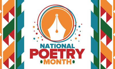 National Poetry Month in April. Poetry Festival in the United States and Canada. Literary events and celebration. Poster, card, banner and background. Vector illustration