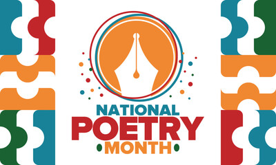 National Poetry Month in April. Poetry Festival in the United States and Canada. Literary events and celebration. Poster, card, banner and background. Vector illustration