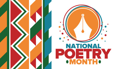 National Poetry Month in April. Poetry Festival in the United States and Canada. Literary events and celebration. Poster, card, banner and background. Vector illustration