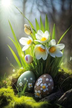 Eier und Bl&uuml;ten im Osterlicht - Generative AI