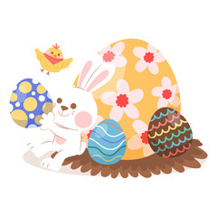 White Rabbit With Easter Egg, Illustration, Transparent