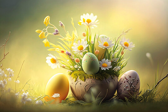 Osterfr&uuml;hling auf bl&uuml;hender Wiese - Generative AI