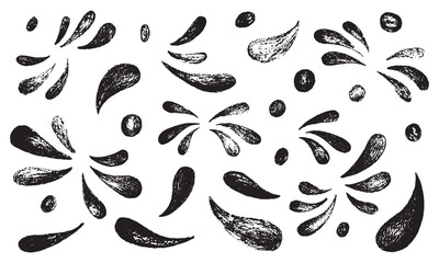 Hand draw brush quotes, commas, ornament, marks, splash and flourish set. Vector stock illustration isolated on white background for design template text and page decoration, headline, speech bubble. 