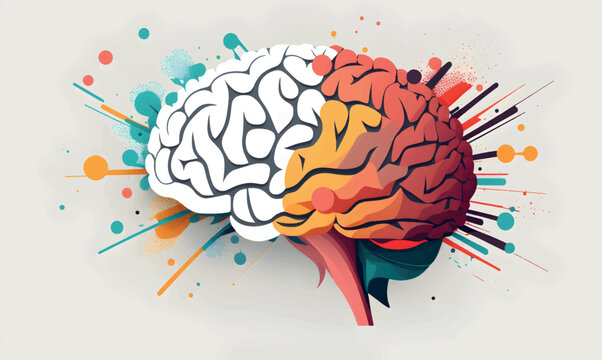 Vector illustration, creative brain background, abstract and minimal design. Isolated.