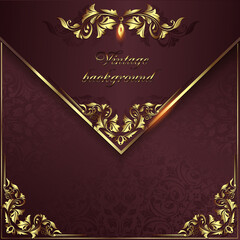 Vintage background mandala business card invitation with golden lace ornaments and art deco floral decorative elements