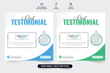 Creative company testimonial design with abstract shapes and quote sections. Customer service review and comment layout design for websites. Client feedback template vector with photo placeholders.