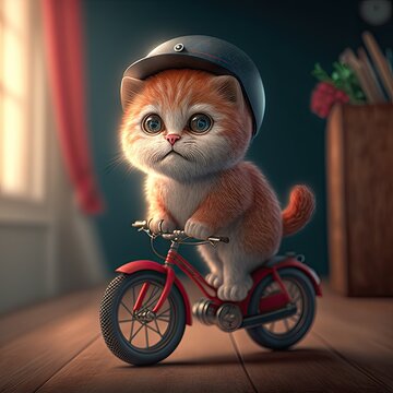 A Cute Little Cat Riding A Bike