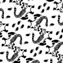 Cute cat and mouse seamless pattern vector illustration.
