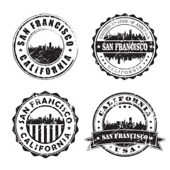 San Francisco California Stamp Skyline Postmark. Silhouette Postal Passport. City Round Vector Icon Set. Vintage Postage