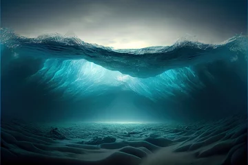 Foto op Canvas Generative AI illustration of Ocean depth. Underwater empty landscape, ocean bottom, sea wave © CravenA