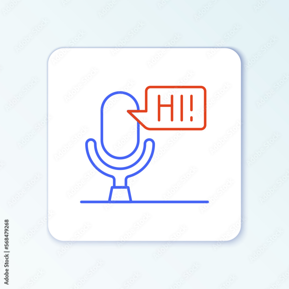 Poster line microphone voice device icon isolated on white background. microphone interpreter and alphabet 