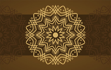 Summer Flower mandala on gold and brown background. Festive folk floral illustration