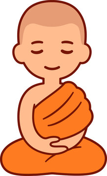 meditating monk orange robe cartoon clip art preview