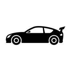 Sports car icon. Racing transport. Black silhouette. Side view. Vector simple flat graphic illustration. Isolated object on a white background. Isolate.