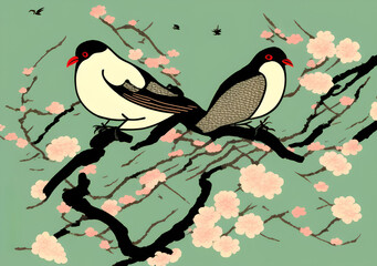Bird in Japanese Style, Generative AI Illustration