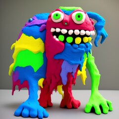 Colorful Monster Created from Modeling Clay, Generative AI Illustration