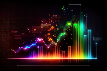Generative AI illustration of crypto market data, chart, silhouette crypto currency market, isometric, colorful gradient background - obrazy, fototapety, plakaty