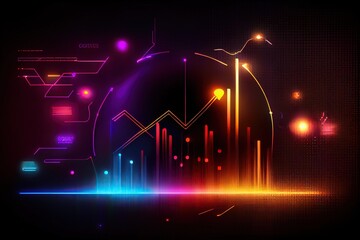 Fototapeta premium Generative AI illustration of crypto market data, chart, silhouette crypto currency market, isometric, colorful gradient background