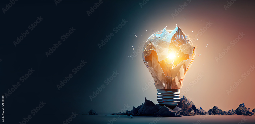 Wall mural generative ai illustration of bright idea for business, education, star up growth, light bulbs on da