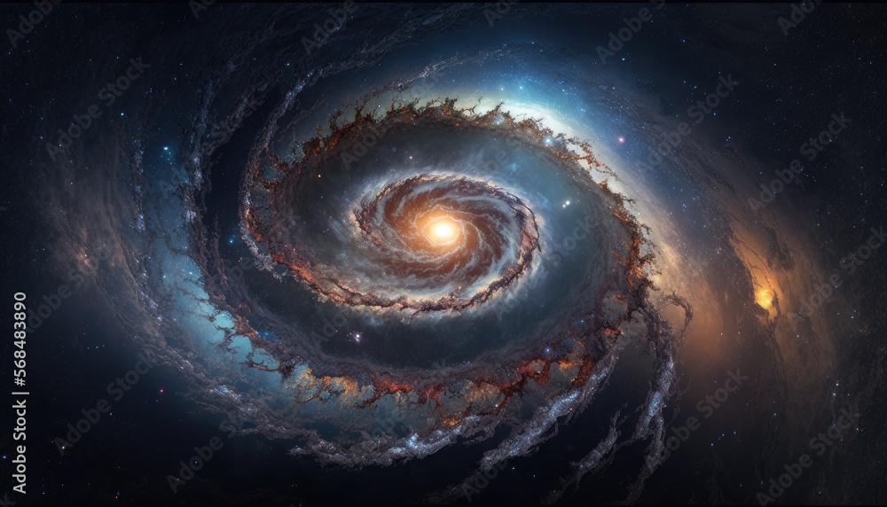 Poster colorful outer space with asteroids and planet. generated by midjourney ai