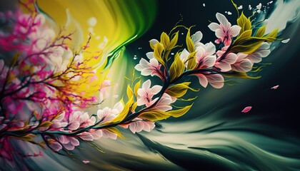 Colorful abstract spring wallpaper with flowers generative ai