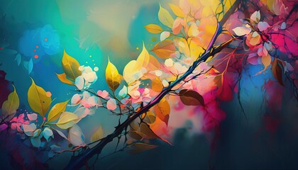 Obraz na płótnie Canvas Colorful abstract spring wallpaper with flowers generative ai