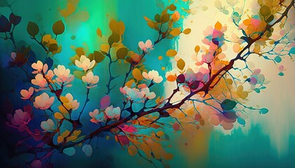 Obraz na płótnie Canvas Colorful abstract spring wallpaper with flowers generative ai
