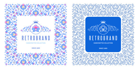 Set of square frames with arabesque floral ornament and place for text. Elegant borders in Arabian style with flowers and leaves. Pastel colors and self colored. Vector illustration