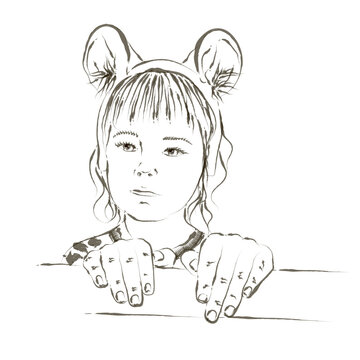 Girl in a headband with tiget ears