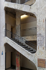 LYON, FRANCE, February 4, 2023 : Famous traboule in Croix-Rousse district. Traboules are a type of passageway under houses originally used by silk manufacturers.