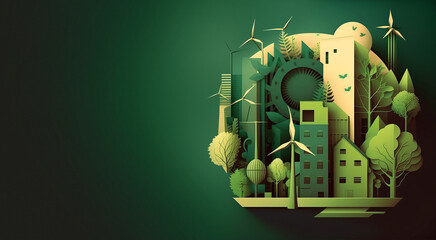 Sustainable green city, eco-city vector illustration. ESG - Environmental Social Governance illustration. Generative AI.  
