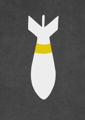 Nuclear rocket-aircraft bomb. Flat illustration. One big white bomb with a yellow stripe on a gray background