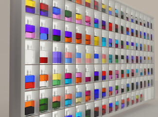 Leuchtregal mit bunten Flaschen seitlich