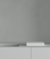 Obraz premium Minimal style mockup for product presentation. White product podium on white background. 3d rendering illustration. Clipping path of each element included.